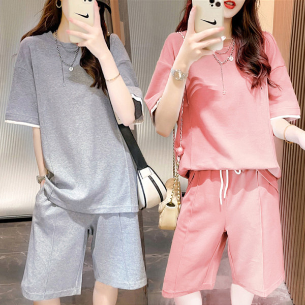 Korean Lifestyle - ชุดนอนลำลองสำหรับผู้หญิงไซส์ใหญ่ ชุดสองชิ้นแขนสั้นสำหรับฤดูร้อน สไตล์เกาหลีทันสมัย ไซส์ใหญ่